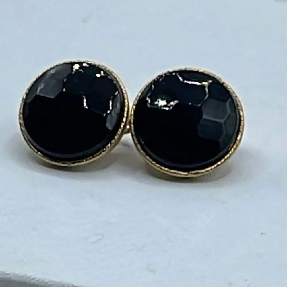 Vintage faceted black glass button clip earrings.